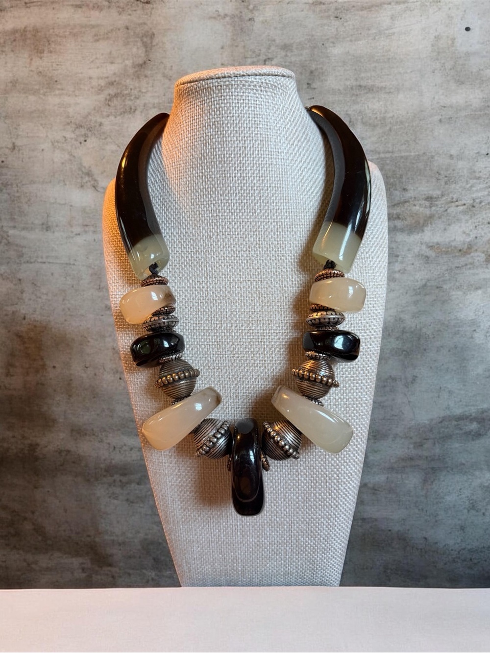 Chico's Vintage Faux Horn Chunky Statement Necklace